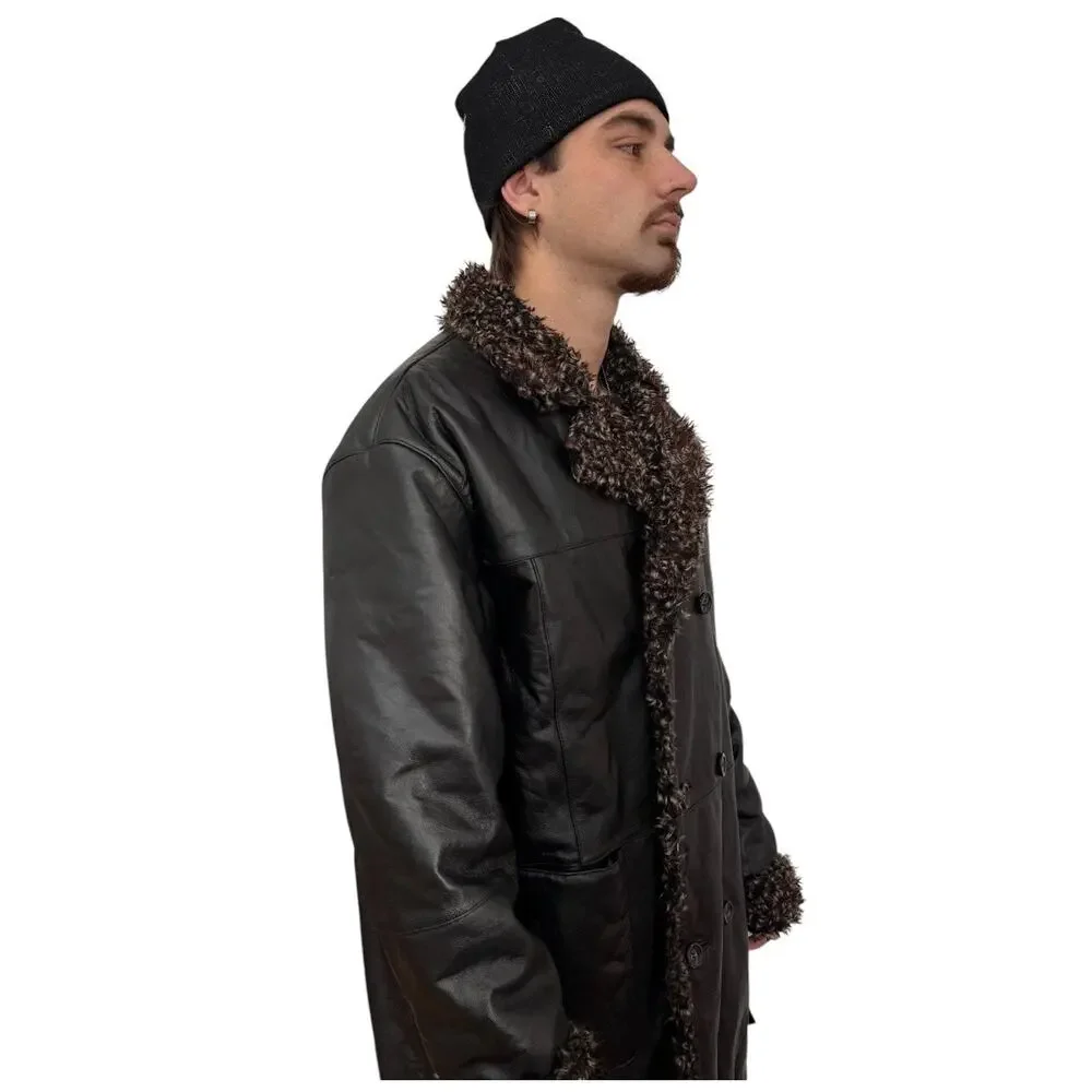 Vintage Morton & Rossi Black Leather Penny Lane Shaggy black coat NWT XL